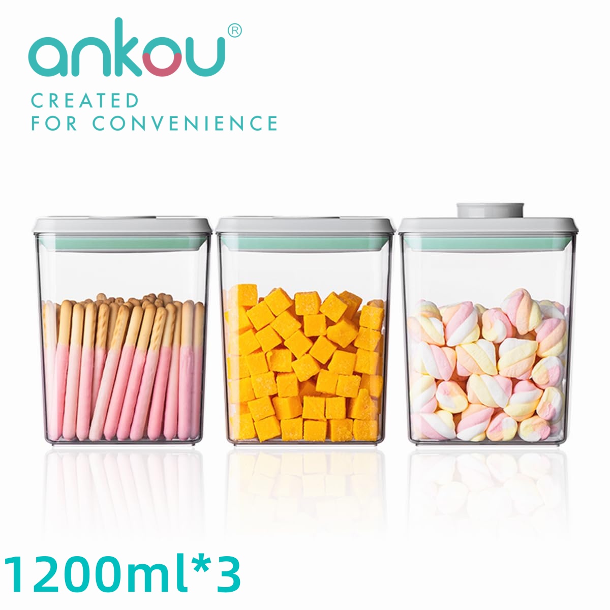 Food Storage Containers Set - Ankou 3Pcs 1.2L Pop Airtight Food