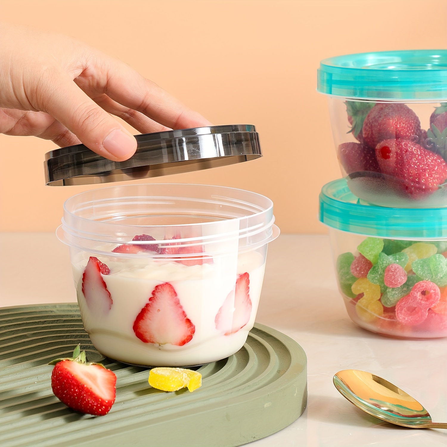 Food Storage Cupboard - 2 Transparent Sealed Food Storage Containers