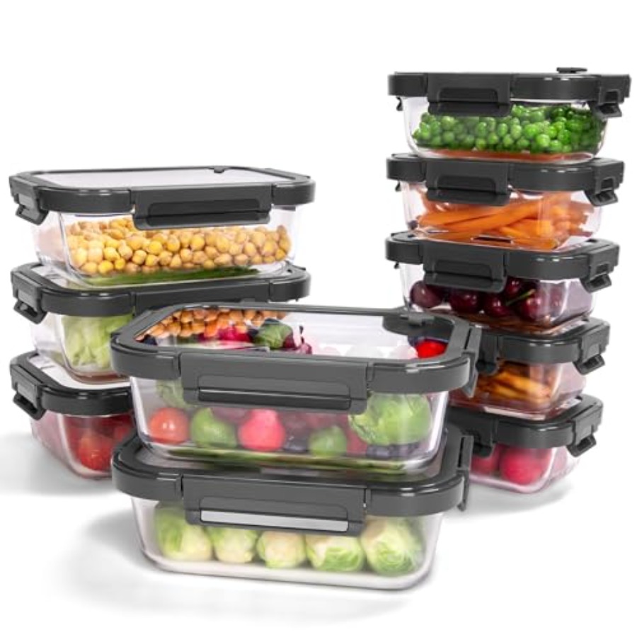 Food Storage Glass - 10-Pack Glass Food Storage Containers with