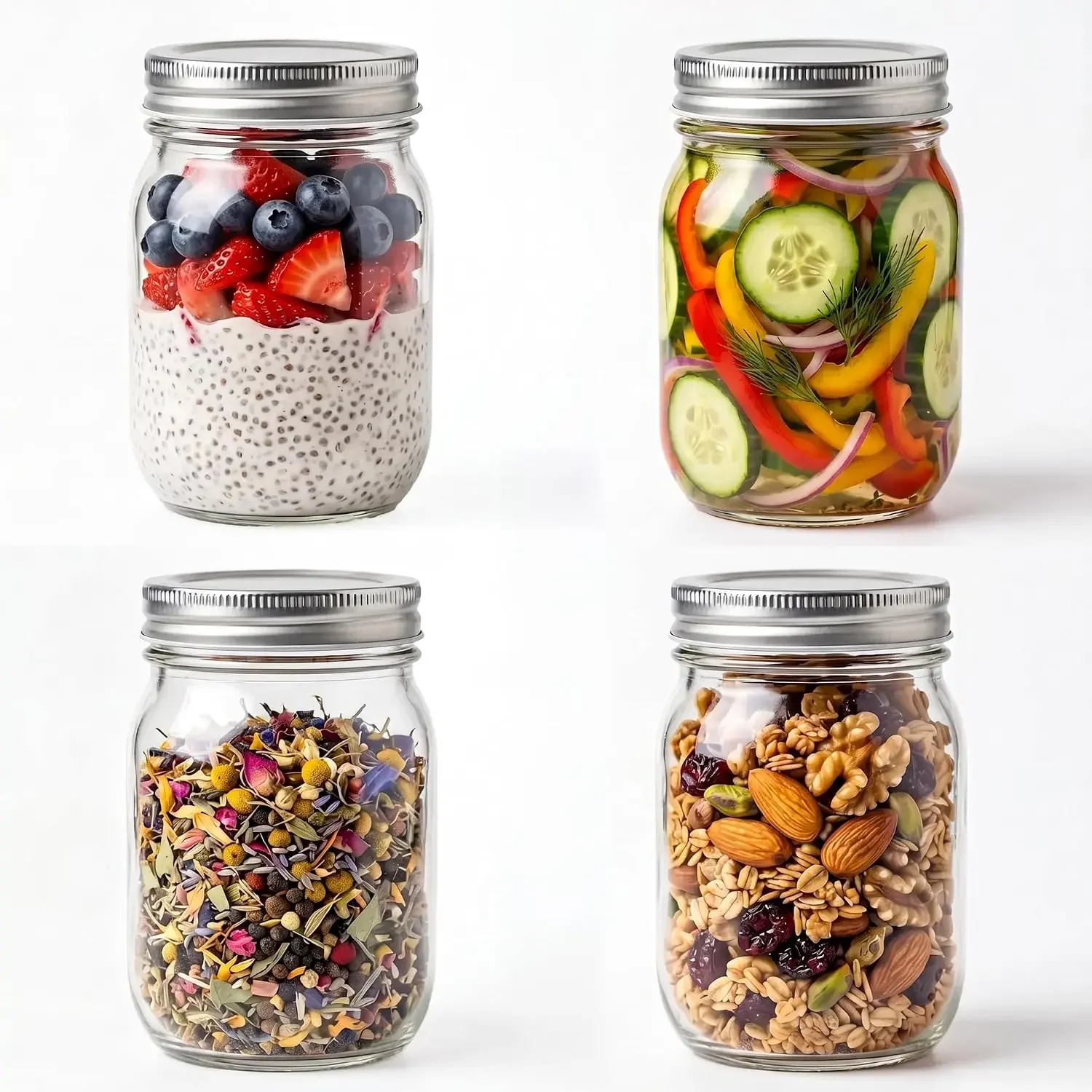 Food Storage Jars Plastic - Glass Regular Mouth Mason Jars, 16