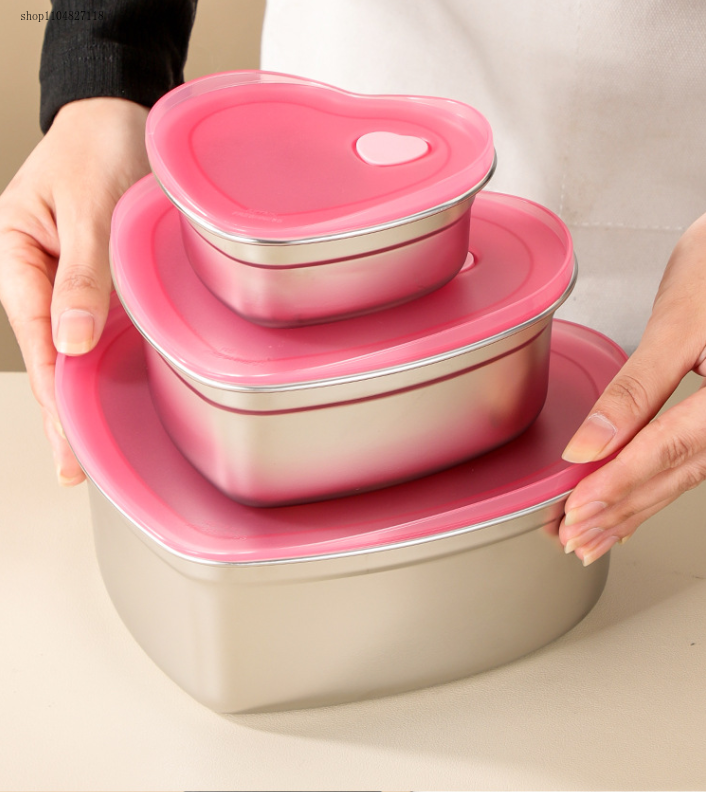 Food Storage Quart - 2025new304stainless steel heart-shaped silicone lid foodstorage