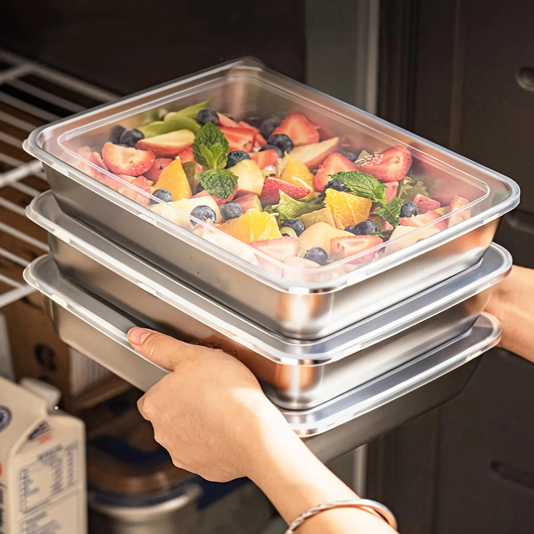 Food Storage Large - 3pcs Stainless Steel Food Containers &