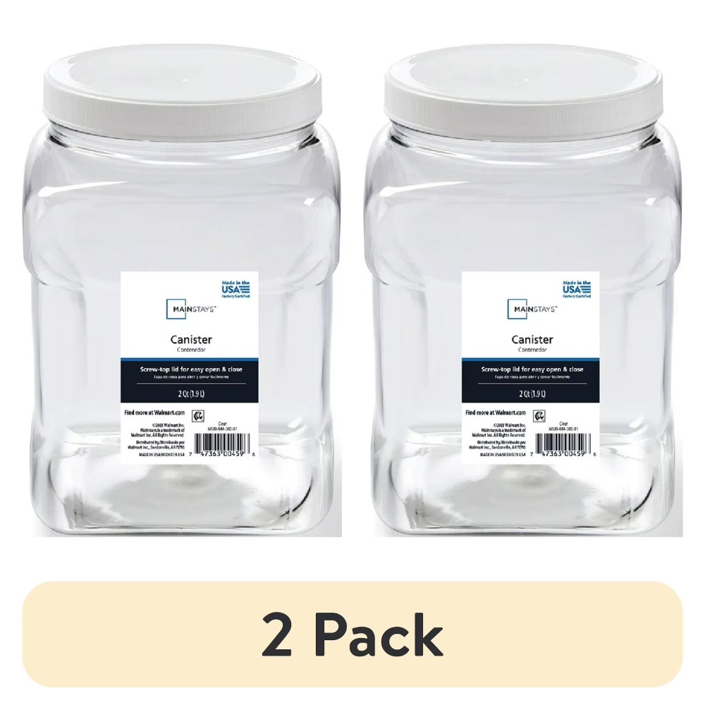 Food Storage Jars Plastic - 2-Pack Extra Large 4 Quart Clear