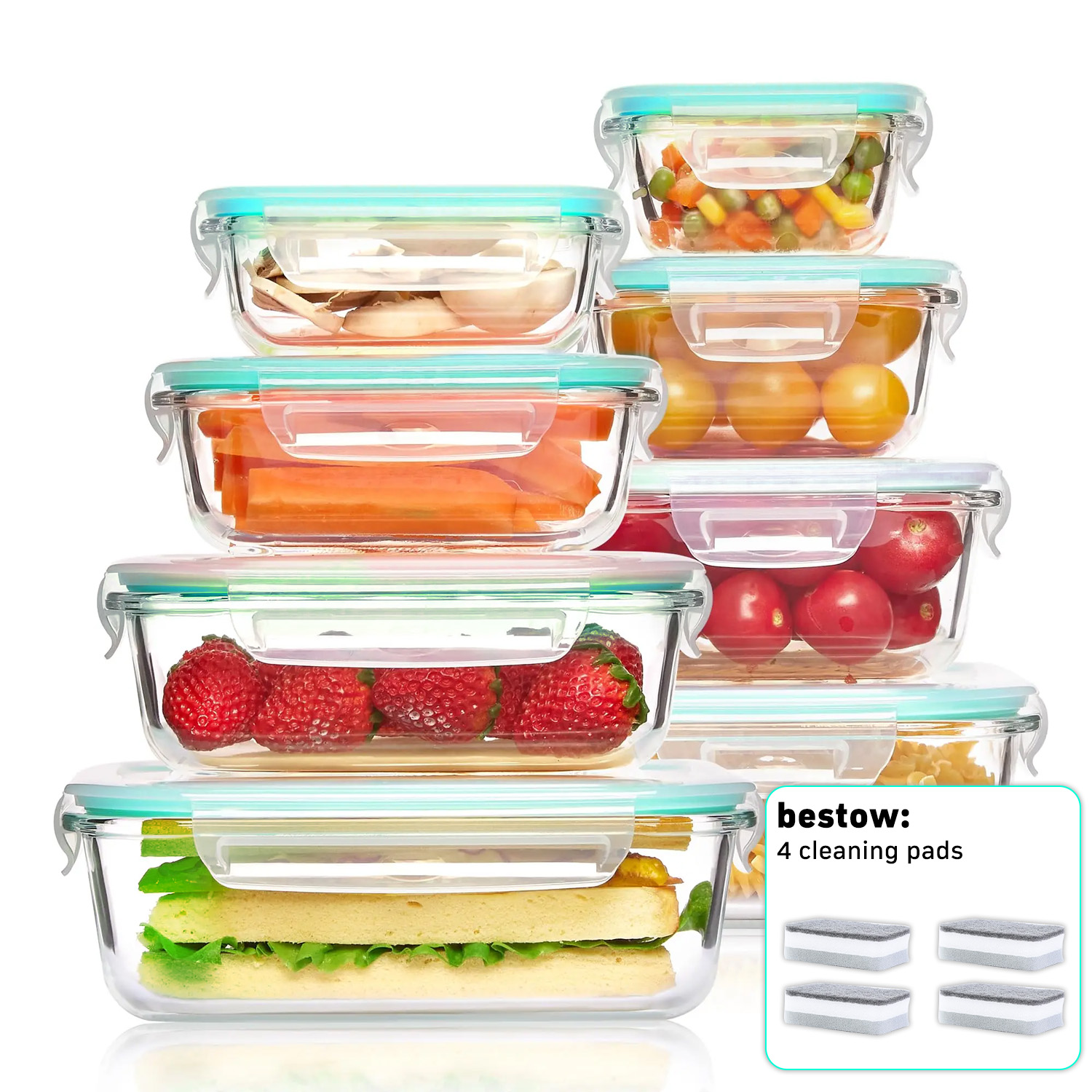 Food Storage Stackable Containers - 8-Pack Airtight Glass Food Storage Containers,Borosilicate