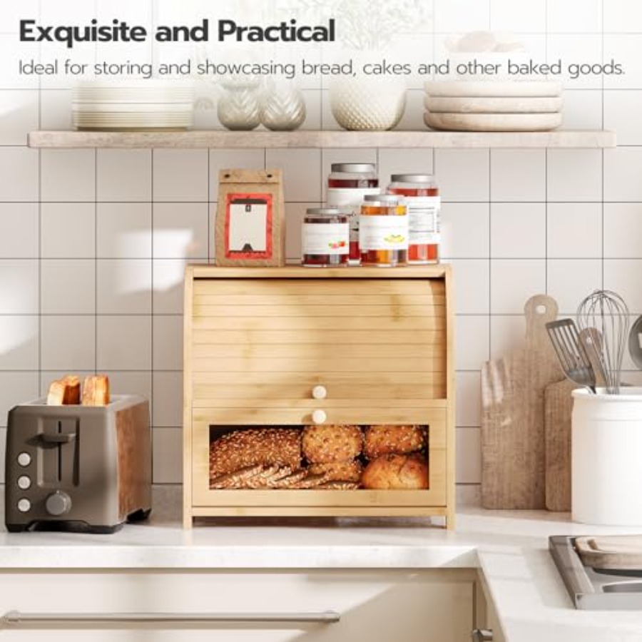 Bread Box, Bamboo Bread Box fo - огляд і ціна Food Storage Box Large