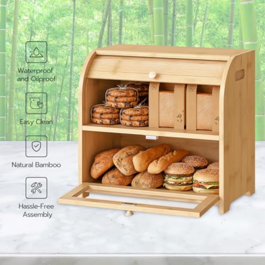 Bread Box, Bamboo Bread Box fo - огляд і ціна Food Storage Box Large