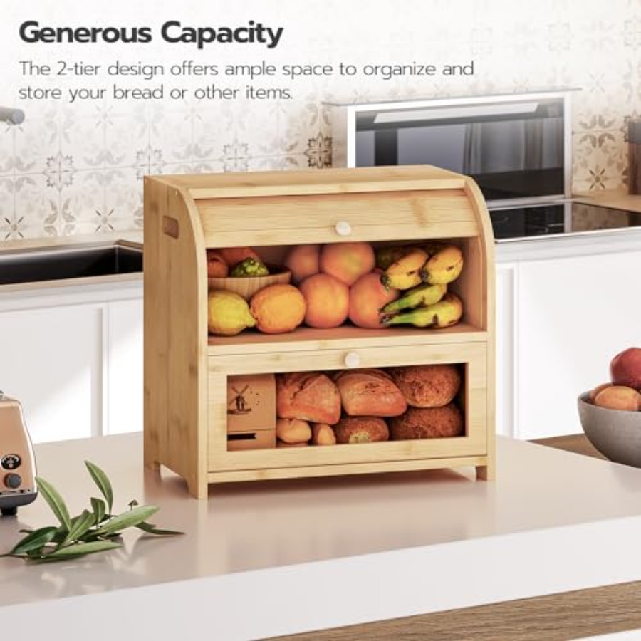 Bread Box, Bamboo Bread Box fo - огляд і ціна Food Storage Box Large
