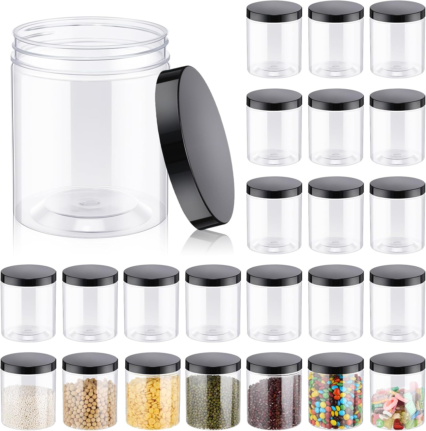 24 Pcs 16oz Plastic Jars with  - огляд і ціна Food Storage Jars Plastic