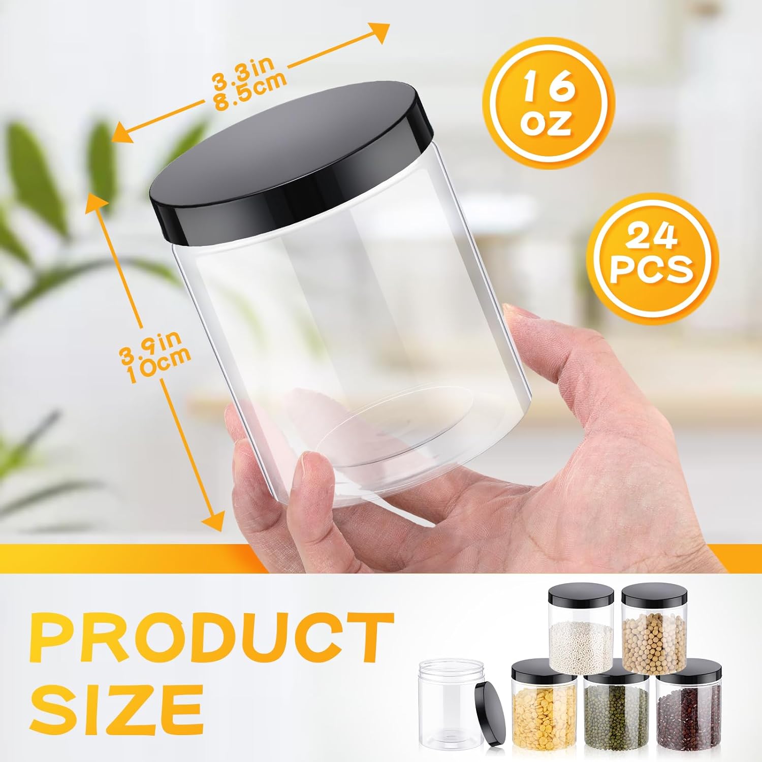 24 Pcs 16oz Plastic Jars with  - огляд і ціна Food Storage Jars Plastic