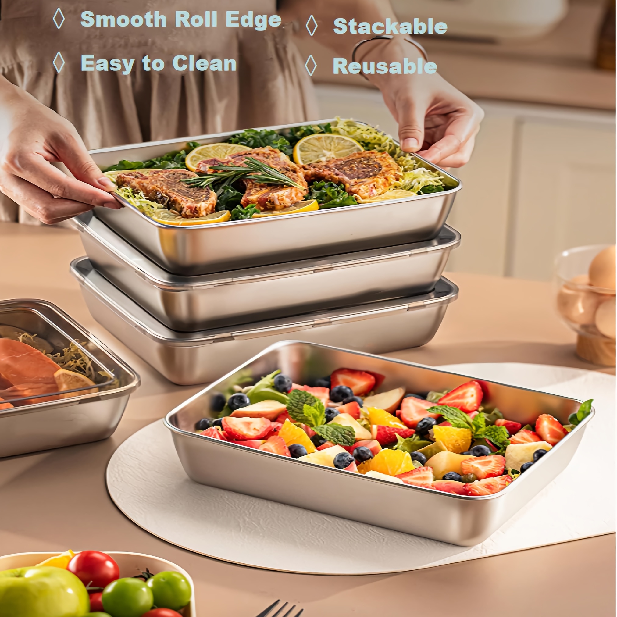 3pcs Stainless Steel Food Cont - огляд і ціна Food Storage Large