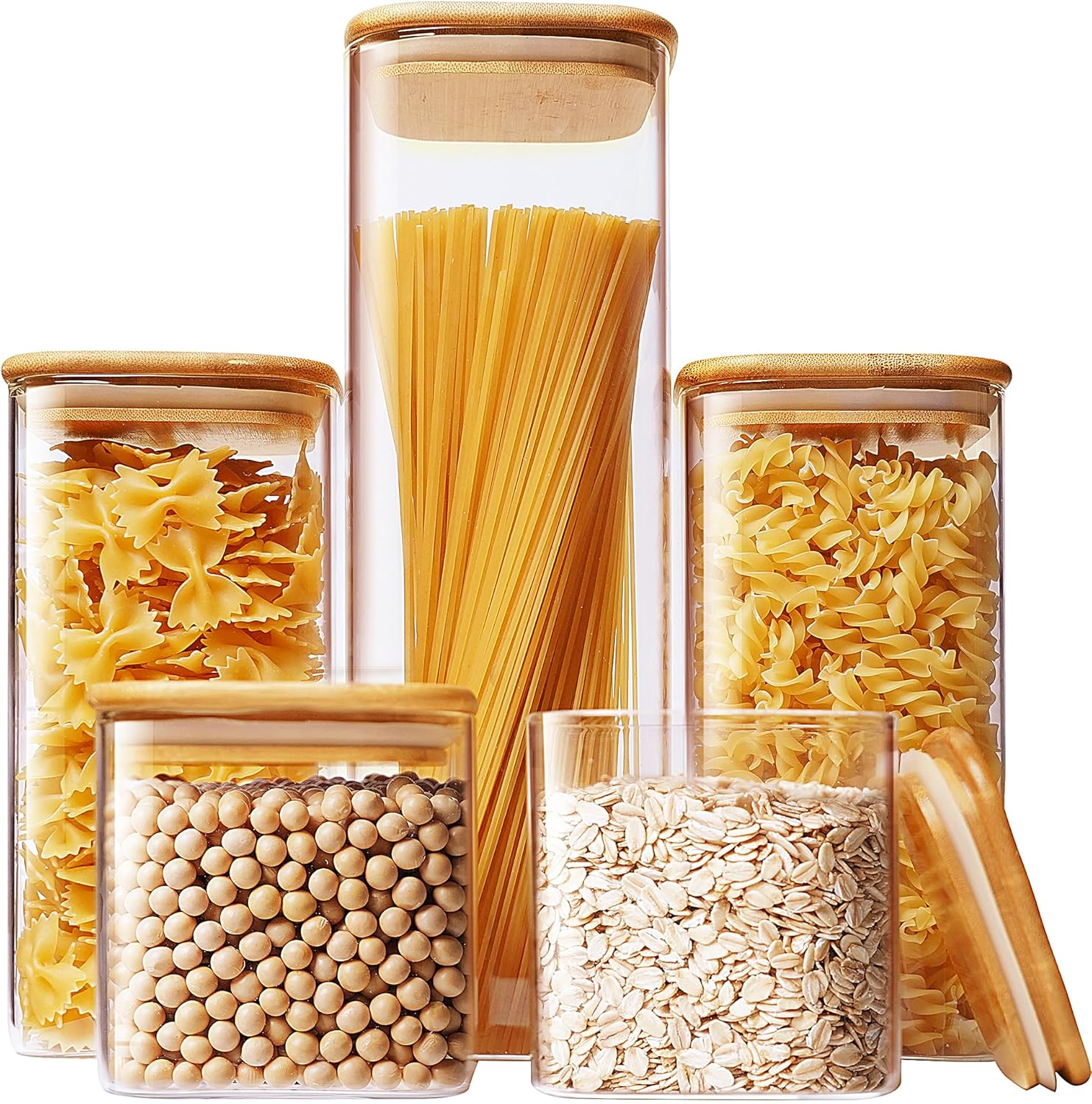 Square Glass Jars with Bamboo  - огляд і ціна Set Food Storage