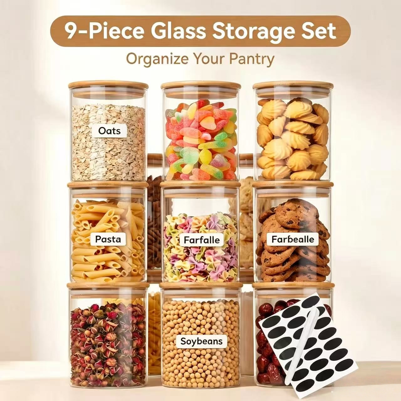 9 Pieces Clear Glass Storage C - огляд і ціна Food Storage Label