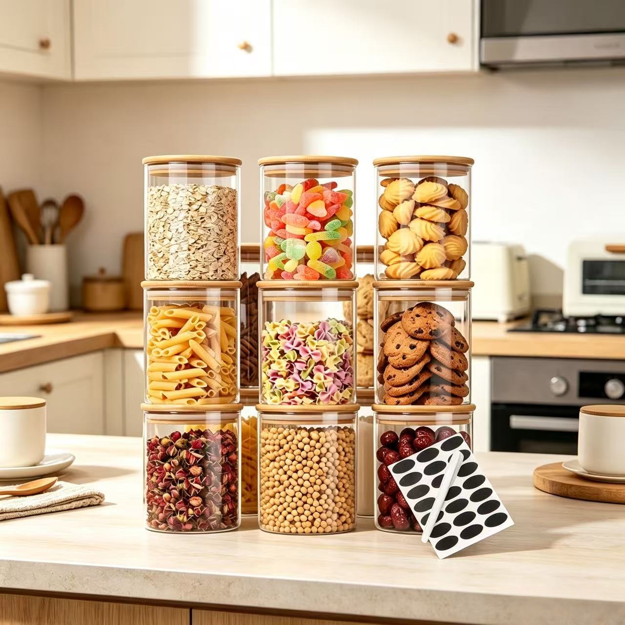 9 Pieces Clear Glass Storage C - огляд і ціна Food Storage Label