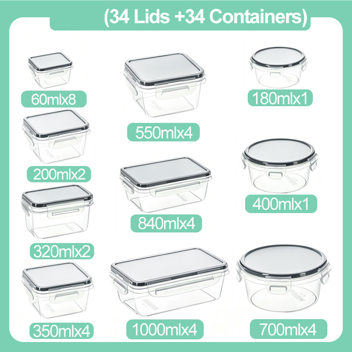 34PCS-Assorted Size Airtight F - огляд і ціна Food Storage Stackable Containers